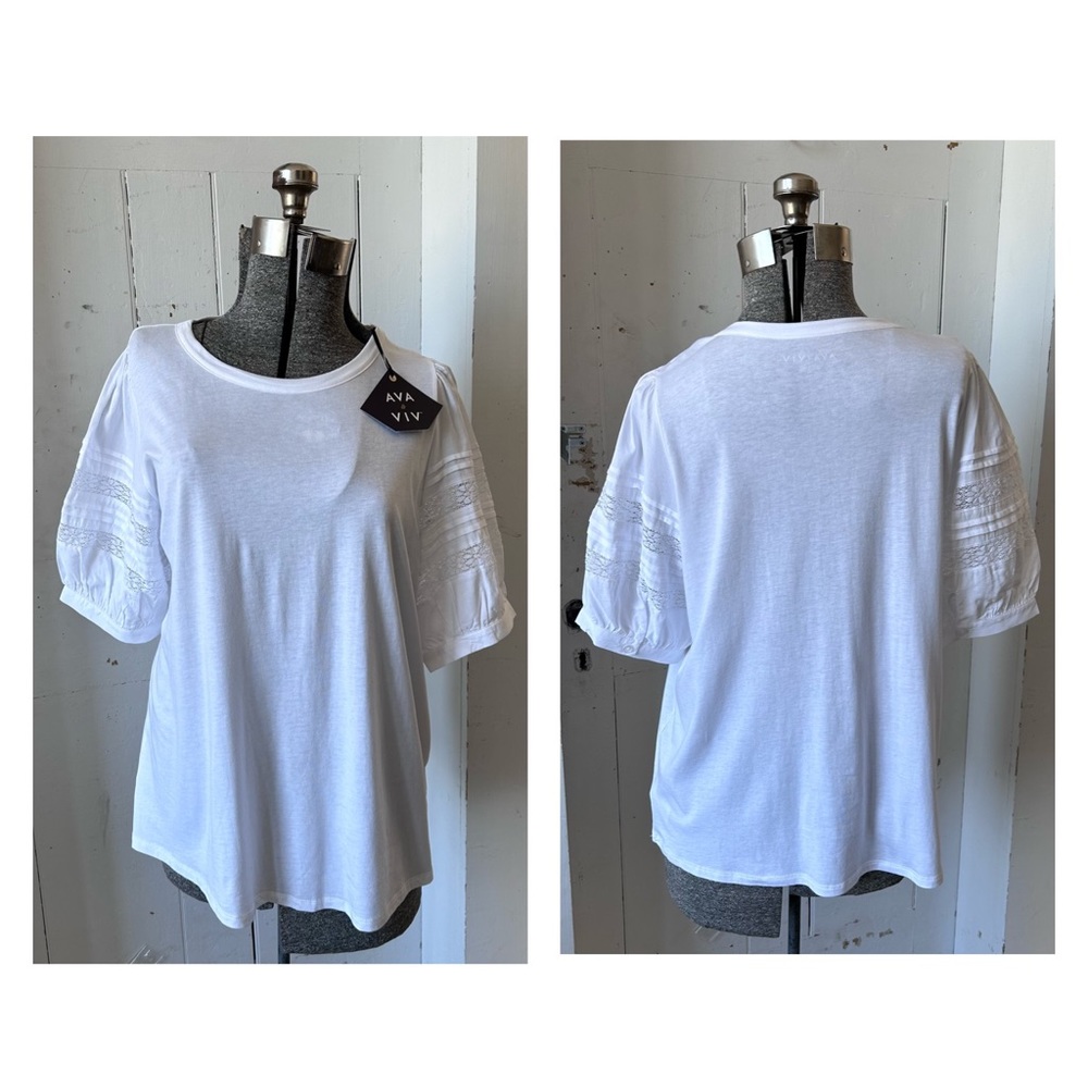Ava & Viv Plus Size Lace Puff Sleeves Blouse Top New